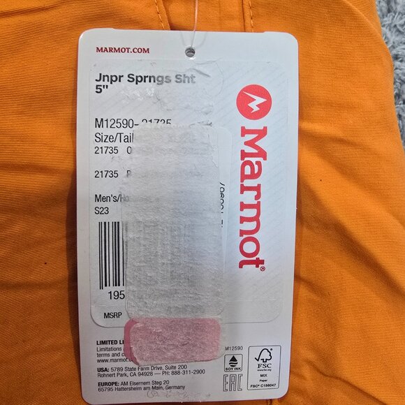 Marmot Juniper Springs Short 5" Orange Pepper Mens Sizes NWT UPF50 Quick Dry - Picture 6 of 10
